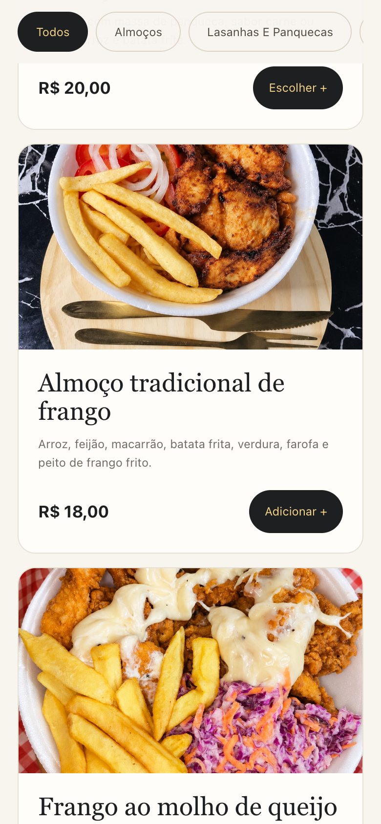 Pratos do dia com foto e preço
